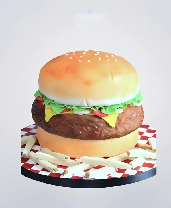 Торт 3D в виде гамбургера с картошкой фри Фото