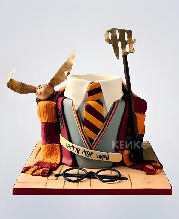 Торт Гарри Поттер с декором из комнаты Гарри Фото