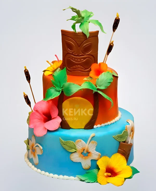 Необычный торт в гавайском стиле из мастики Фото
