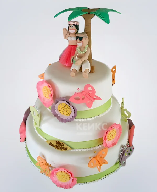 Трехъярусный торт в гавайском стиле с фигурками Фото