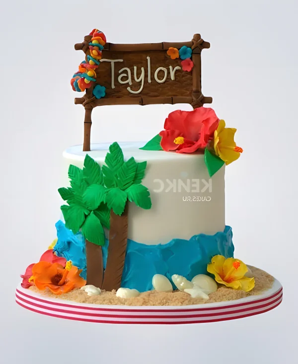 Прикольный торт в гавайском стиле с табличкой Фото
