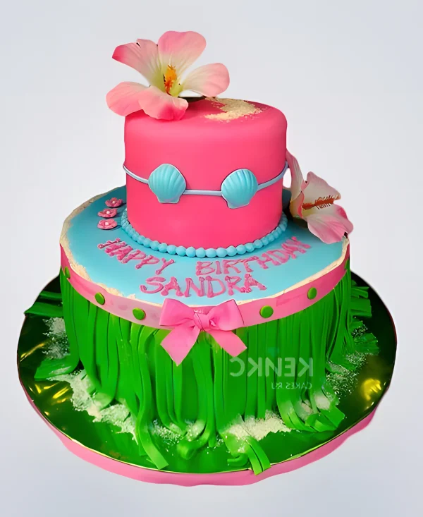Яркий торт в гавайском стиле из мастики Фото
