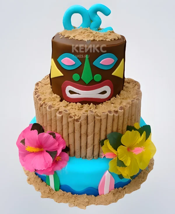 Торт с маской и цветами Фото