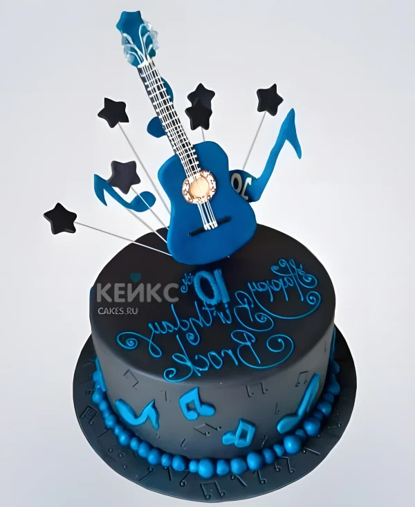 Черный торт из мастики с гитарой Фото