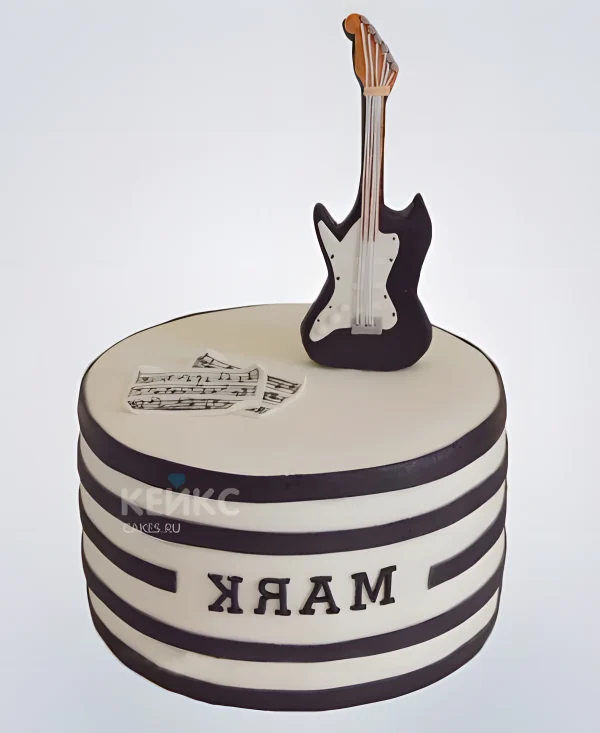 Торт в полоску с гитарой Фото
