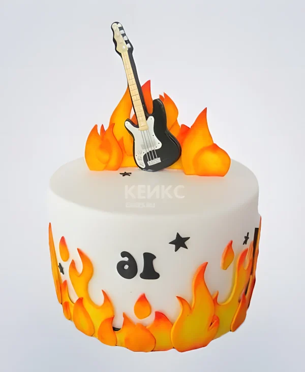 Огненный торт с гитарой Фото