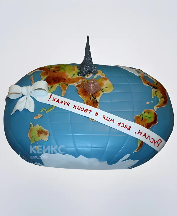 Торт  с картой мира и эйфелевой башней Фото
