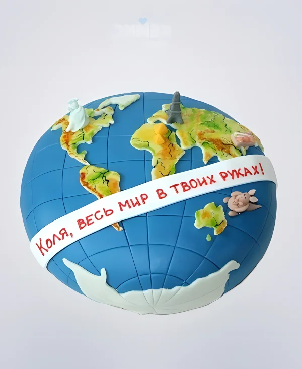 Полукруглый торт в виде земного шара Фото