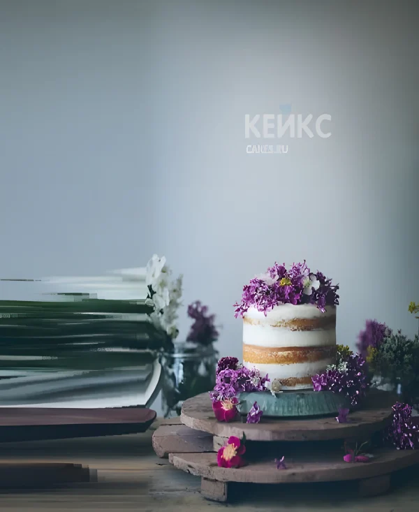 Мини-торт с живыми цветами и открытыми коржами Фото