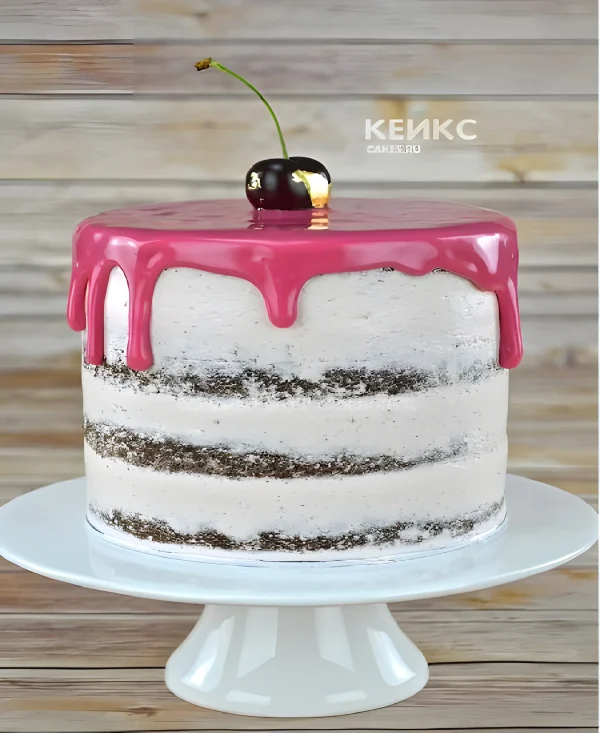 Открытый торт с розовой глазурью Фото