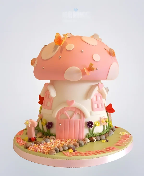 Торт гриб-домик с надписью Фото
