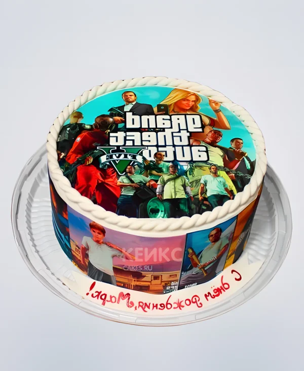 Торт с фотопечатью GTA и надписью Фото