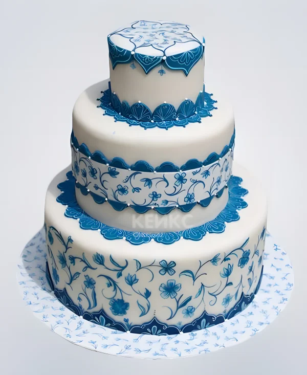 Аккуратный торт в стиле гжель Фото