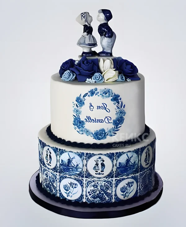 Шикарный торт гжель с фигурками Фото