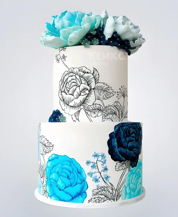 Расписной торт в стиле гжель Фото