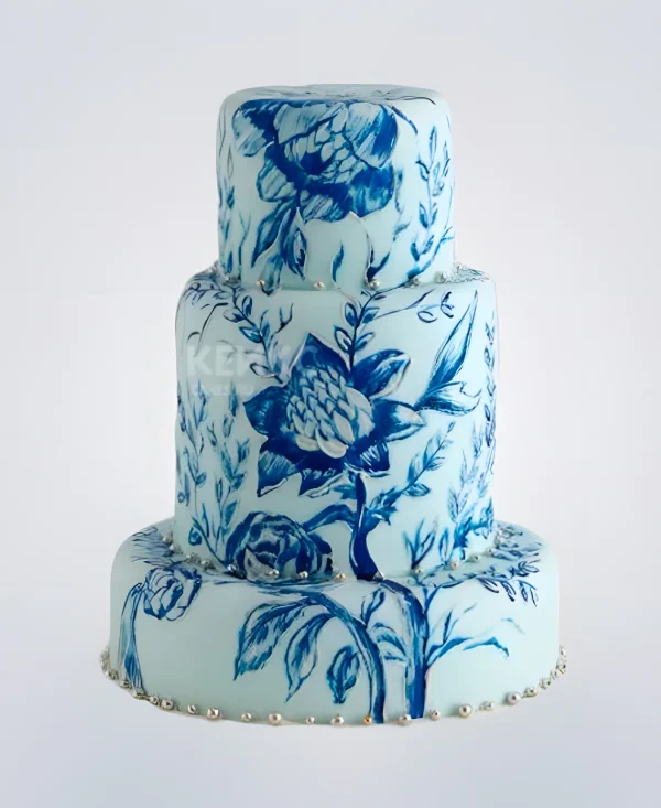 Расписной торт гжель из мастики Фото