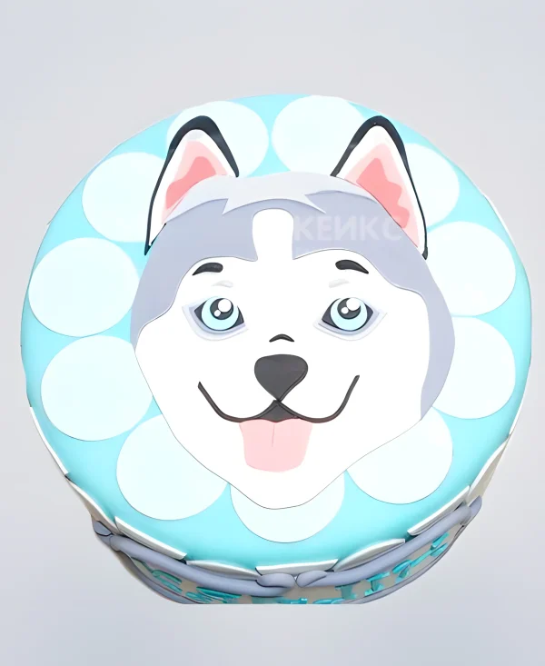 Ярко-голубой торт с мордочкой хаски Фото
