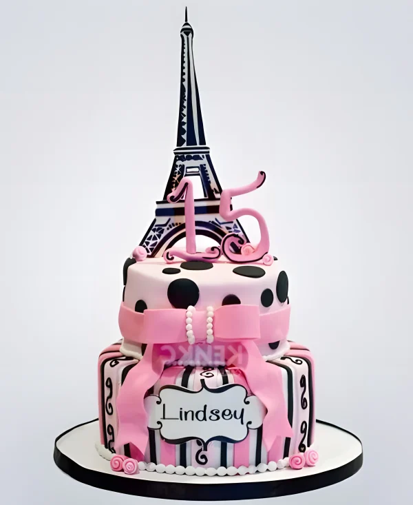 Торт Эйфелева башня с цифрой 15 Фото