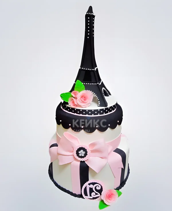 Двухъярусный торт с Эйфелевой башней Фото