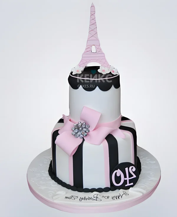 Торт с розовой Эйфелевой башней и цифрой 40 Фото