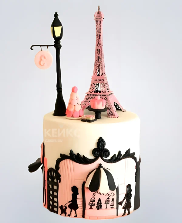 Торт Эйфелева башня с черным фонарем Фото