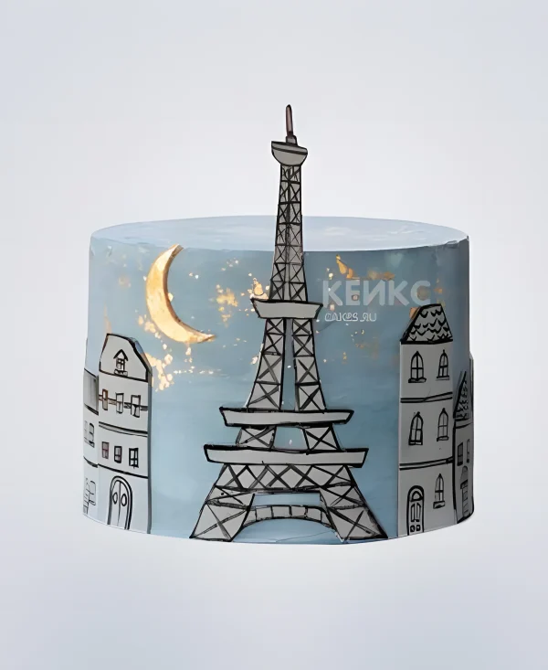 Торт Эйфелева башня с луной и золотой посыпкой Фото