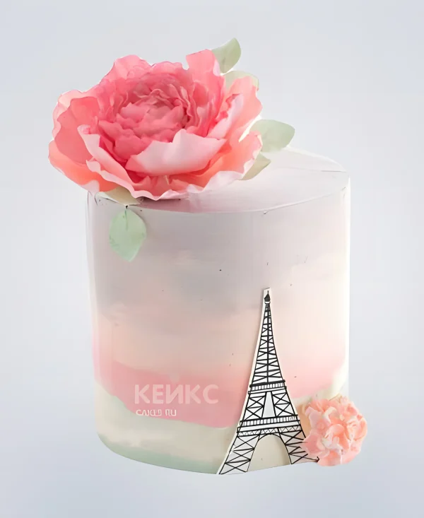 Торт с Эйфелевой башней и цветком Фото