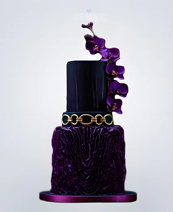 Эксклюзивный торт сине-фиолетовый с цветами на день рождения Фото