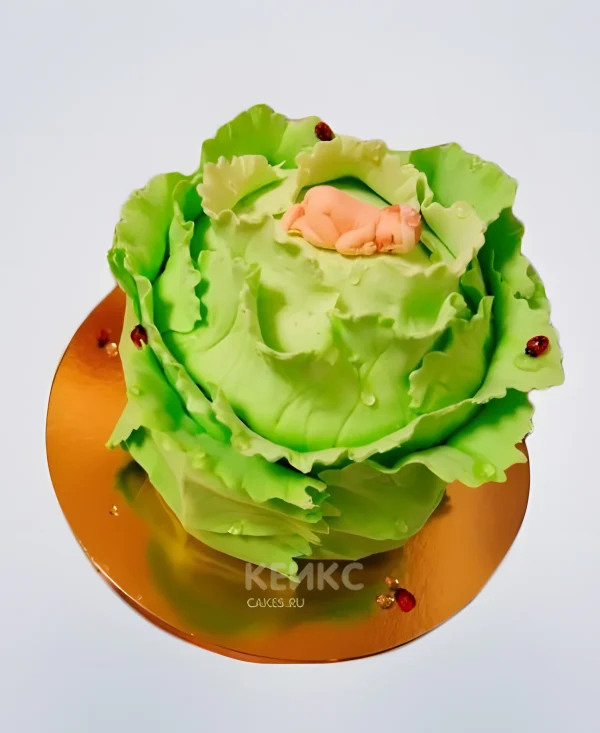 Торт в виде капусты с младенцем Фото