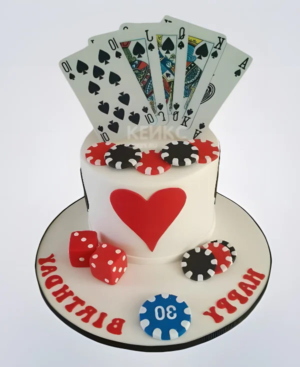 Эффектный торт казино с картами и фишками Фото