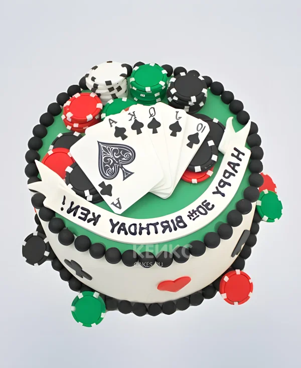 Яркий торт казино с надписью Фото