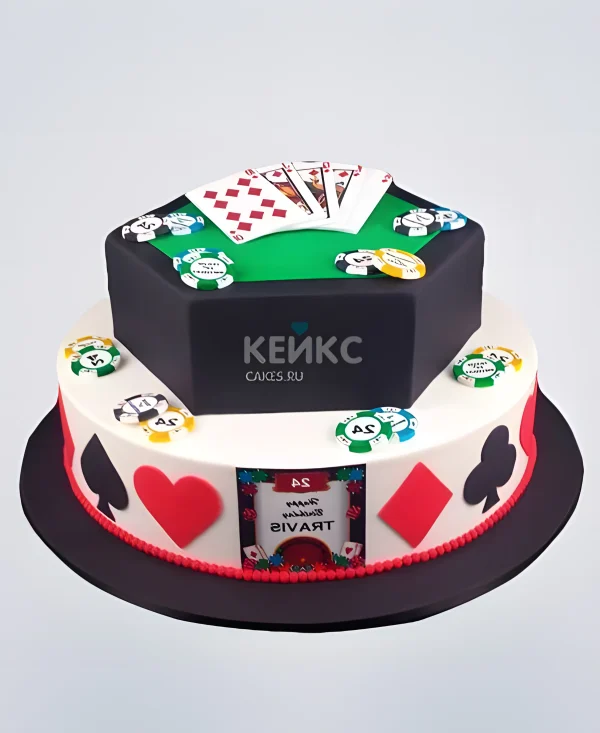 Двухъярусный торт казино с картами Фото