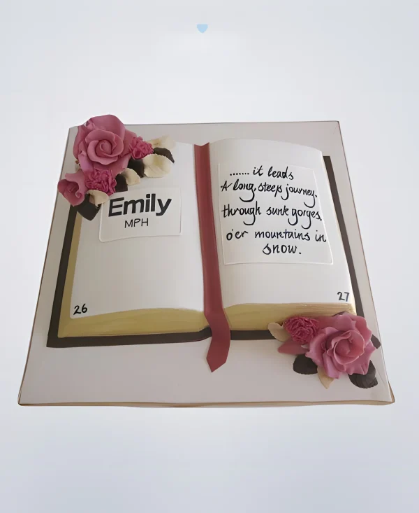 Торт в виде открытой книги с цветами Фото