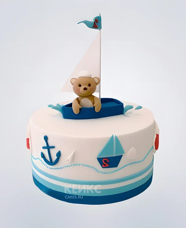 Детский торт с корабликом и мишкой Фото