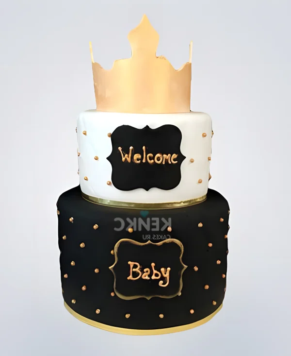 Черно-белый торт с золотой короной Фото