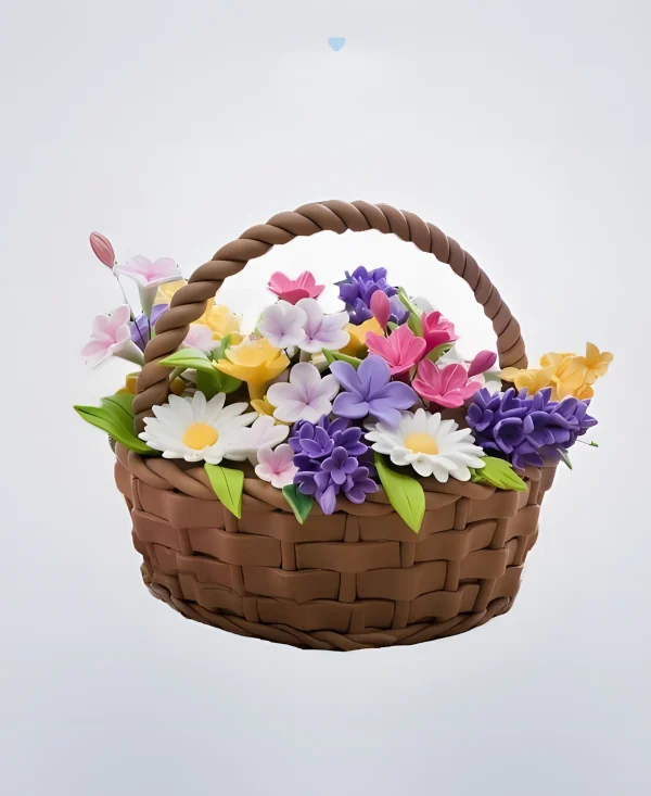 Яркий торт корзина с полевыми цветами Фото