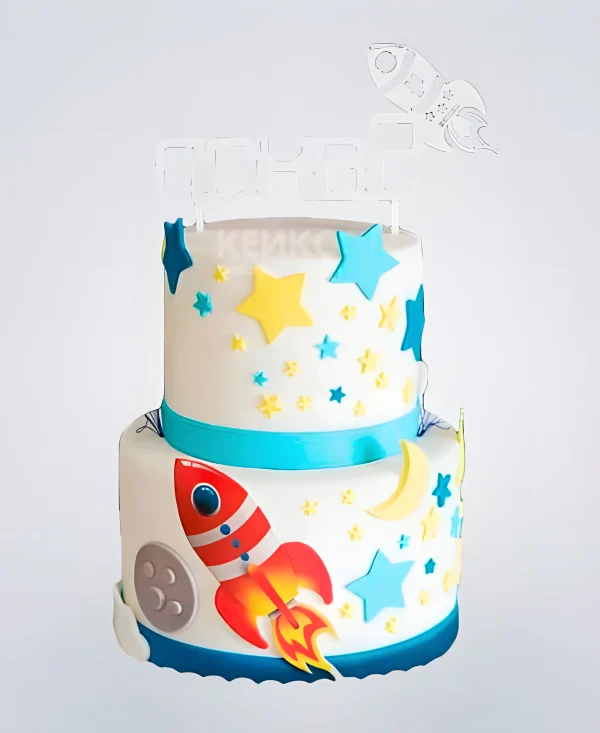 Торт космический корабль с яркими звездами Фото