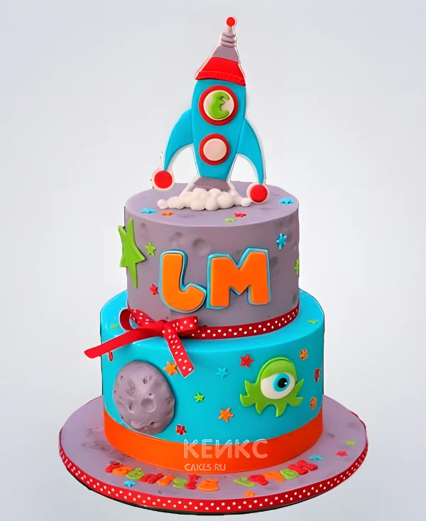 Торт с луной и космическим кораблем Фото