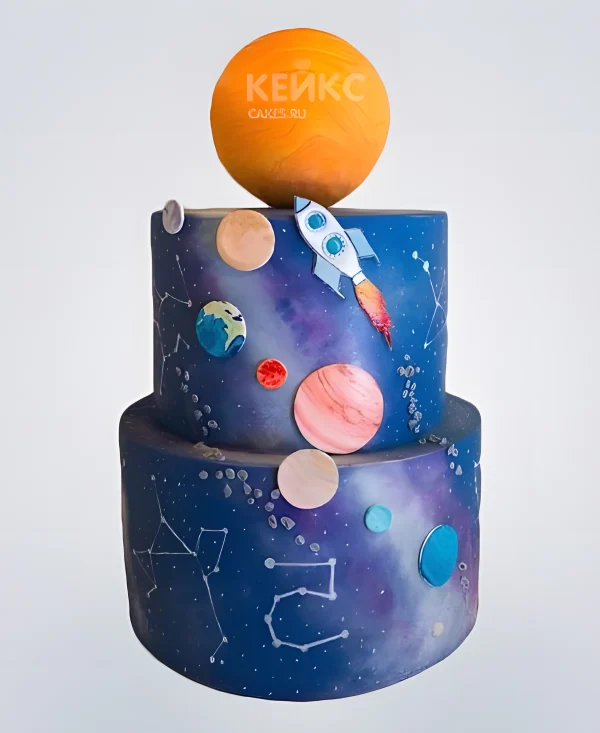 Торт космический корабль с планетами Фото
