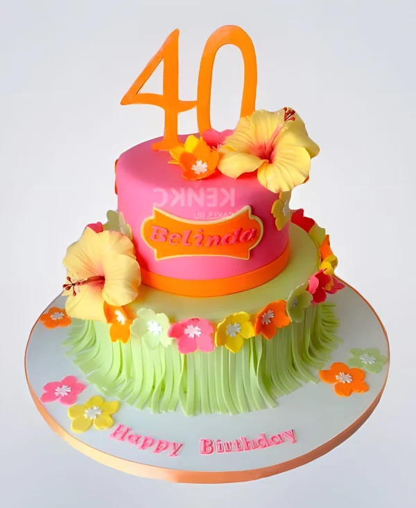 Двухъярусный летний торт с цифрой и надписью Фото