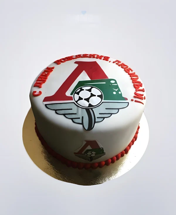 Белый круглый футбольный торт Локомотив Фото