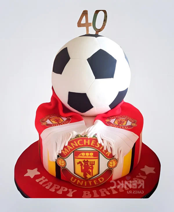 Торт Манчестер Юнайтед красный с мячом Фото