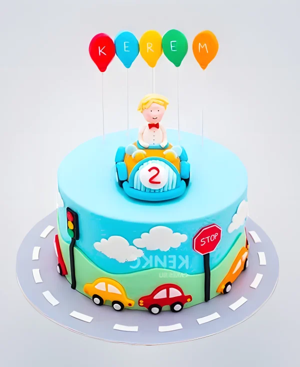 Голубой торт в виде природы с шариками Фото