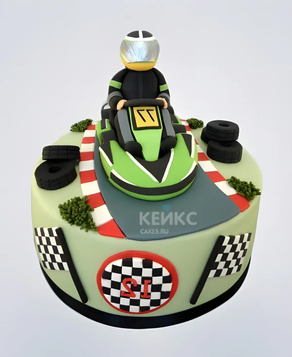 Торт с гоночной машиной на трассе Фото