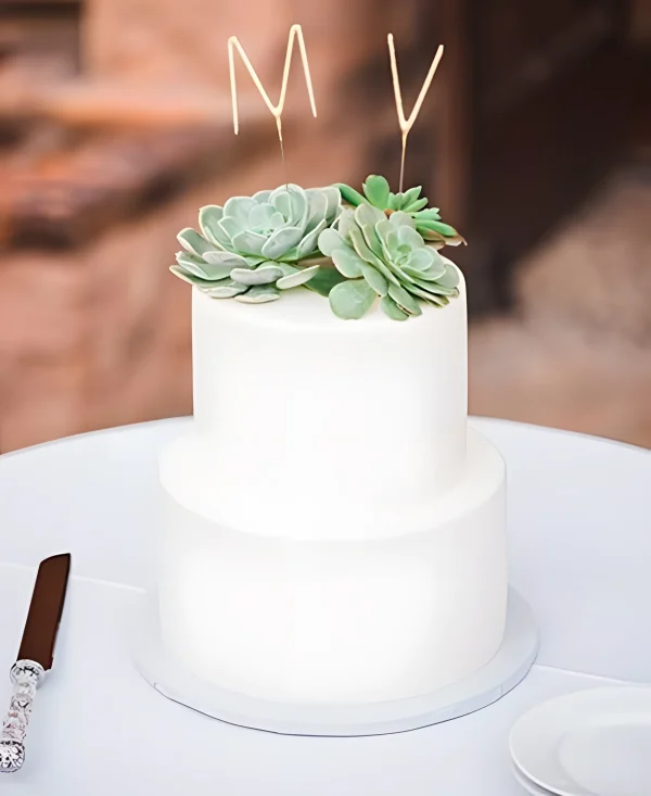 Белый двухъярусный торт в стиле минимализм Фото