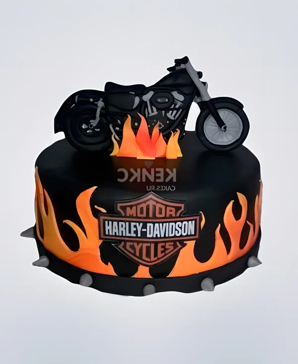 Торт с мотоциклом, языками пламени и шипами Фото