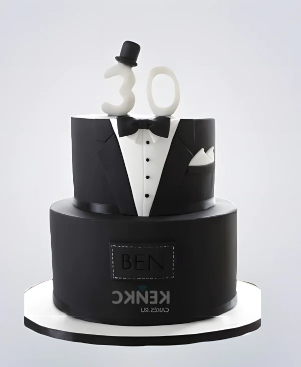 Двухъярусный торт смокинг на юбилей мужчине 30 лет Фото