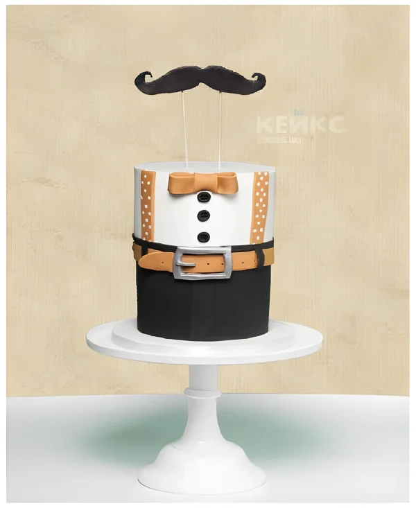 Торт на 25 лет мужчине в форме рубашки со штанами с бабочкой и усами Фото