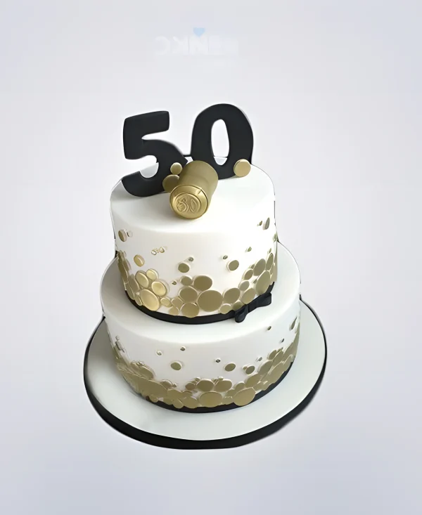 Бело-золотистый торт на юбилей мужчине 50 лет Фото