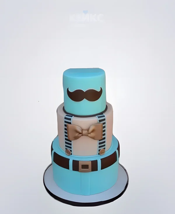 Торт на юбилей мужчине 70 лет усы, бабочка и ремень Фото